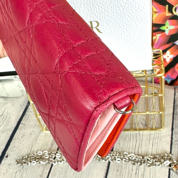 CHRISTIAN DIOR Magenta Pink Leather Cannage Long Wallet Crossbody with C… - Picture 13 of 16